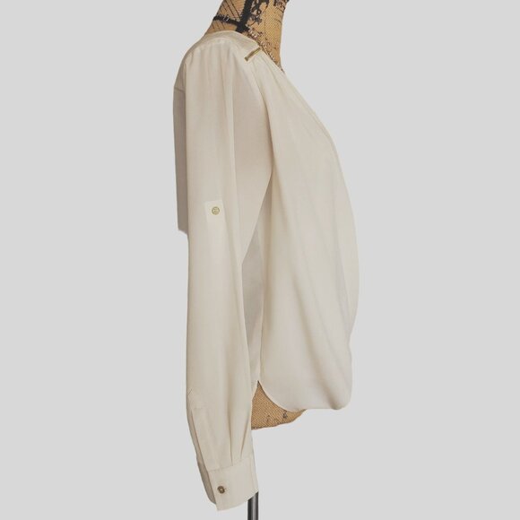 Calvin Klein Womens Blouse M Ivory Drape Front Lng Slv Elegant Hi Low Business - Picture 4 of 8